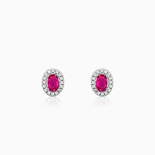 Silver Pink Oval Halo Studs