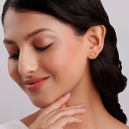 Golden Three-Stoned Stud  Earrings