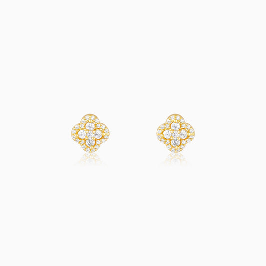 Golden Pansy Flower Earrings