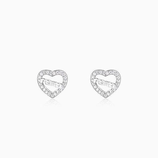 Silver Mother's Heart Stud Earrings
