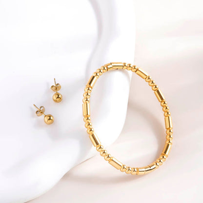 Plain Ball Stud Earrings & Golden Stream Bangle Bracelet Combo Set