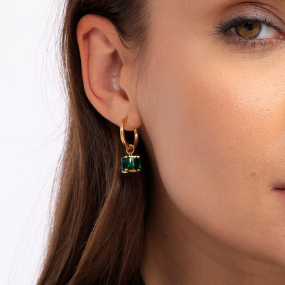 Bar Charm Bracelet & Emerald Hoop Earrings Combo Set