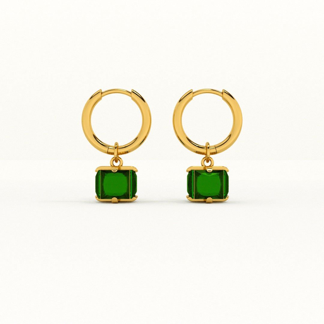 Bar Charm Bracelet & Emerald Hoop Earrings Combo Set