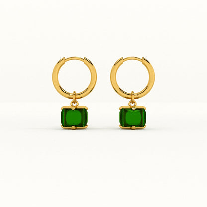 Bar Charm Bracelet & Emerald Hoop Earrings Combo Set