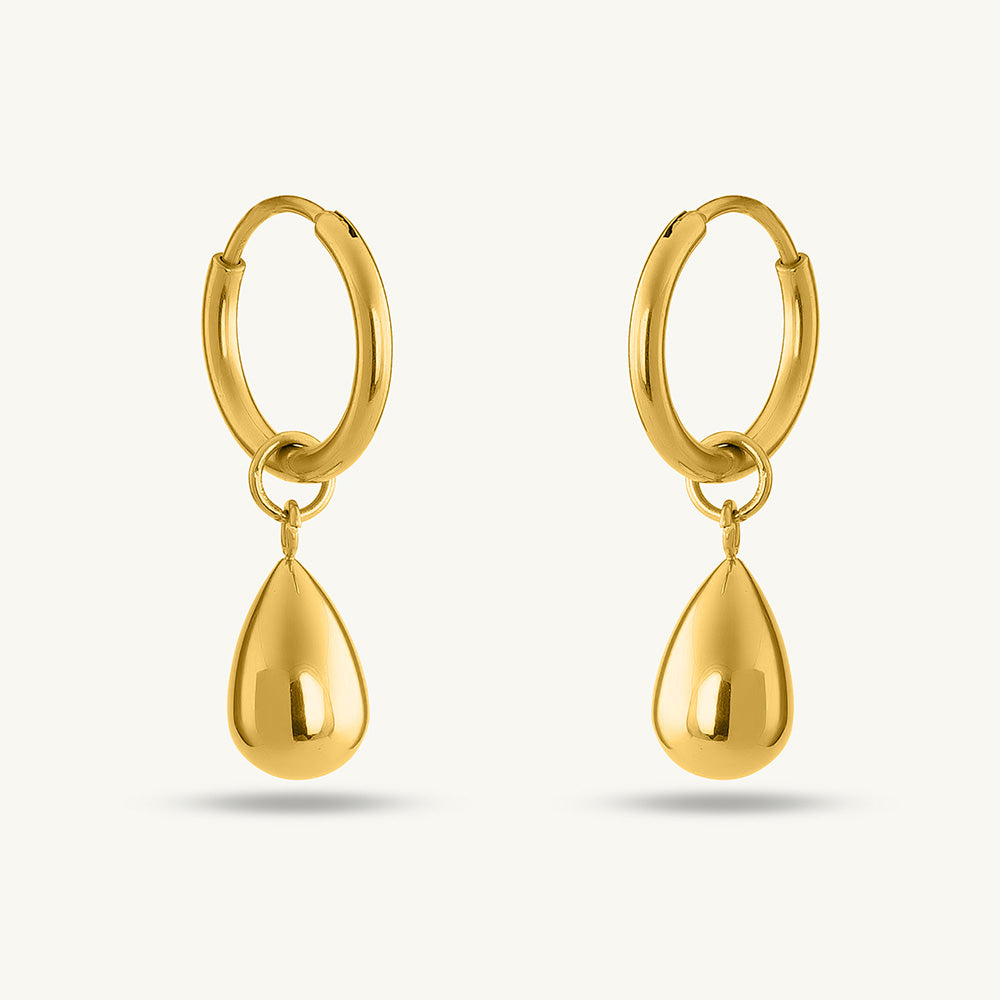 Classic Gold Bangle Bracelet & Waterdrop Hoop Earrings Combo Set