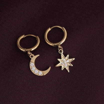 Studded Star Moon Hoop Earrings