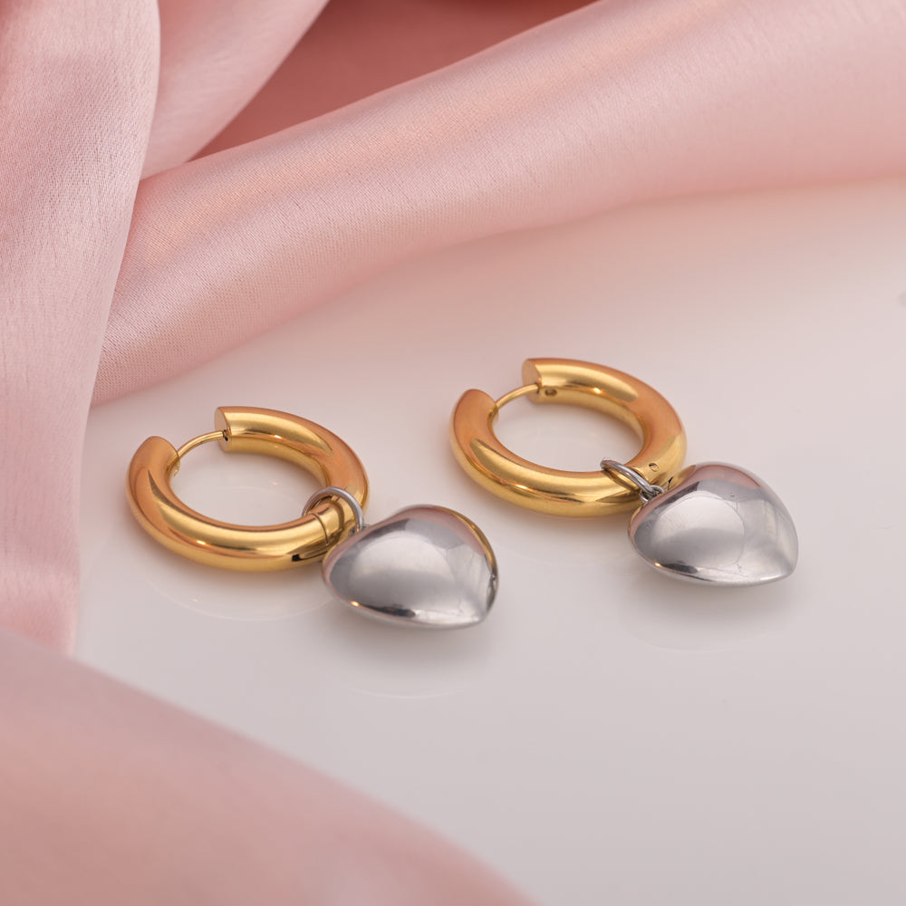 Bi-Metal Chunky Heart Hoop Earrings