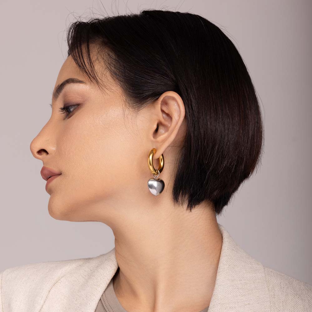 Bi-Metal Chunky Heart Hoop Earrings