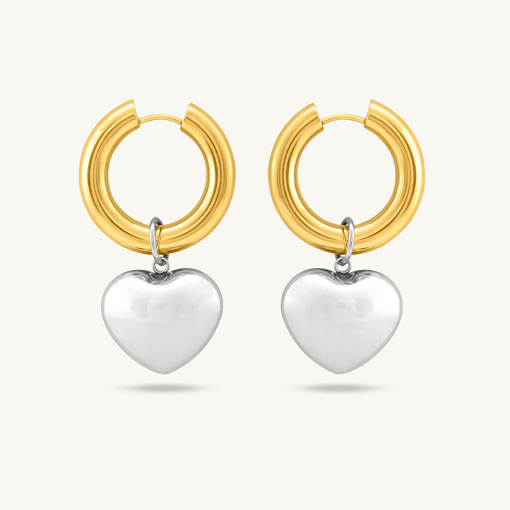Bi-Metal Chunky Heart Hoop Earrings