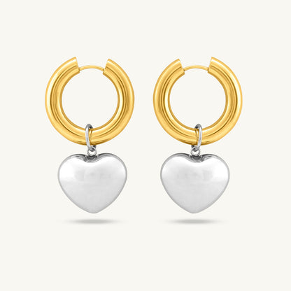 Bi-Metal Chunky Heart Hoop Earrings