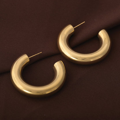 Thick Gold C Hoop Earrings