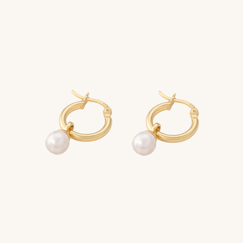 Small Pearl Hoop Earrings- 18k Gold Vermeil