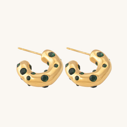 Green Stone Studded Hoop Earrings