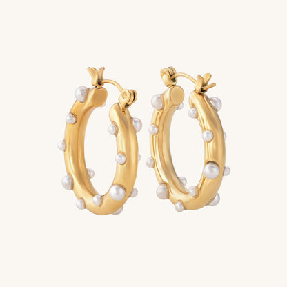 Pearl Studded Hoop Earrings