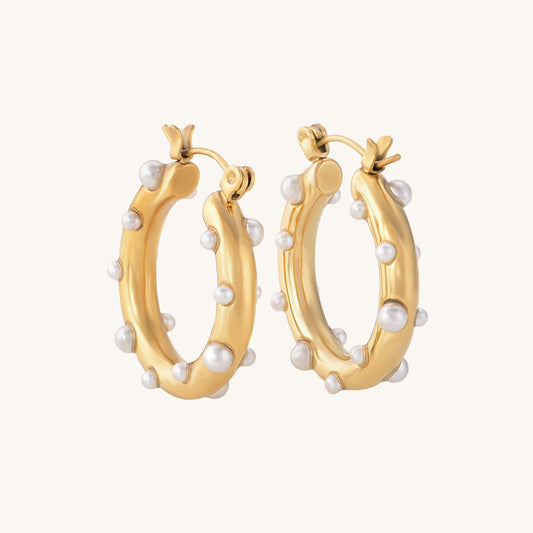 Pearl Studded Hoop Earrings