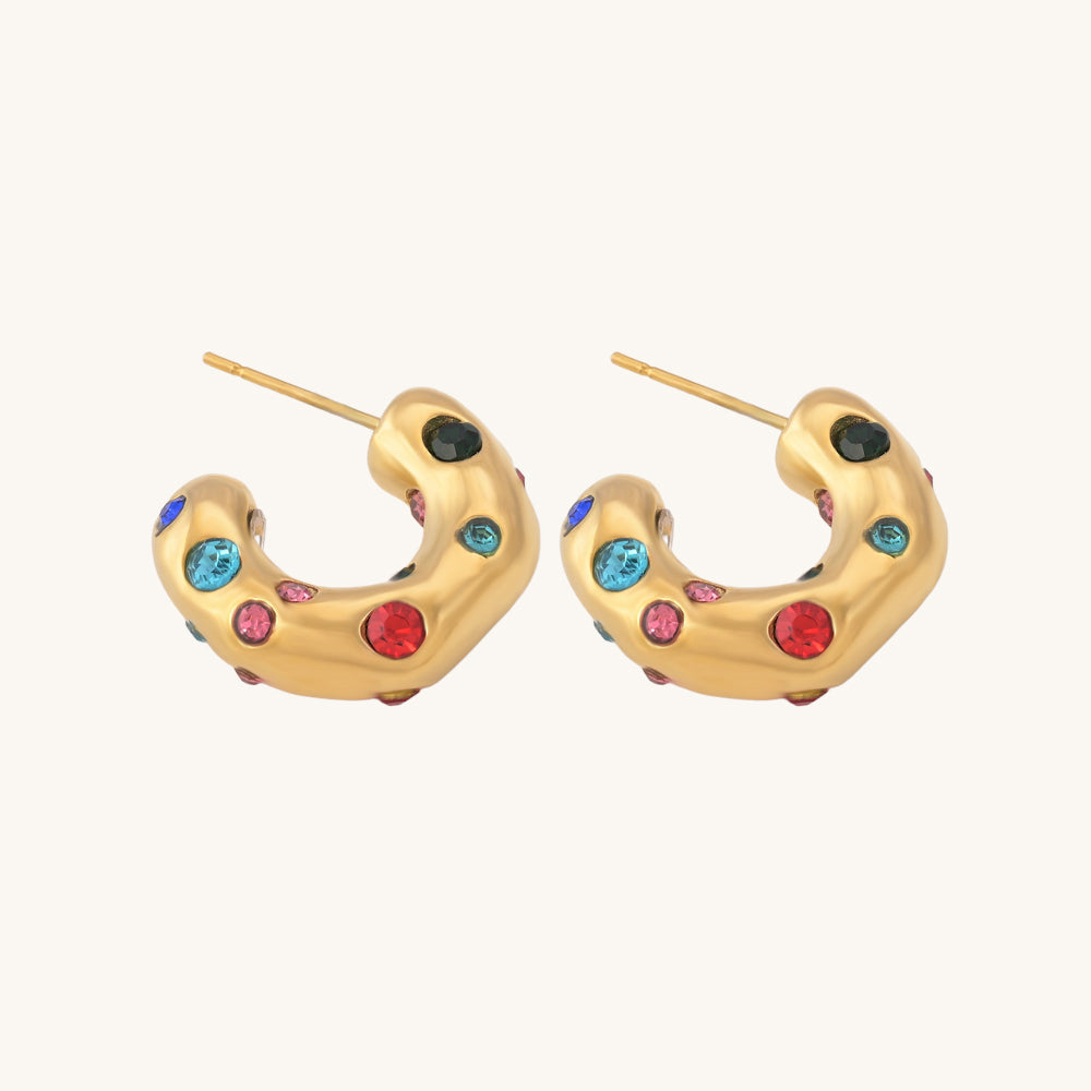 Colourful Stones Hoop Earrings