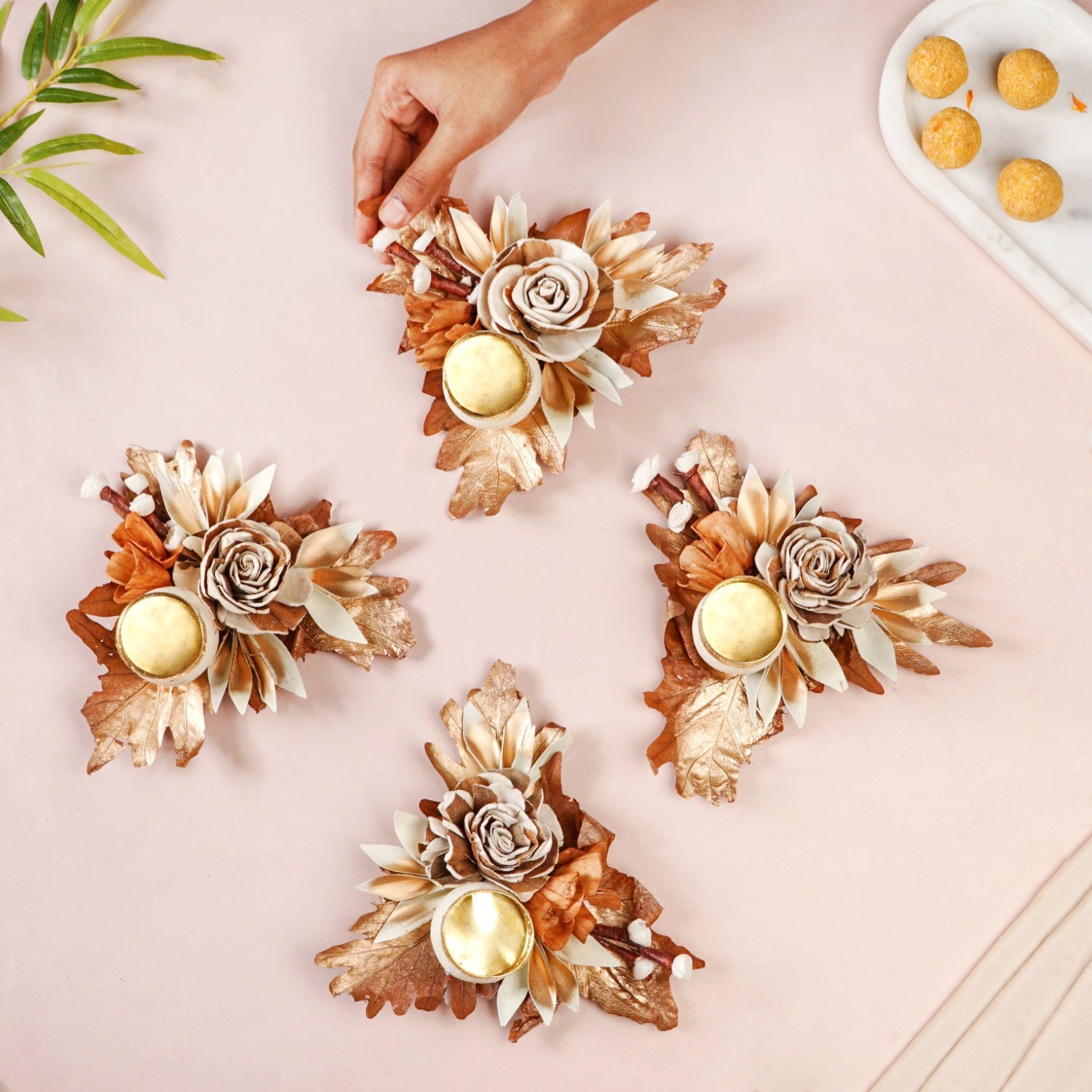 Earthbloom Natural Tea Light Candle Holder Set Of 4