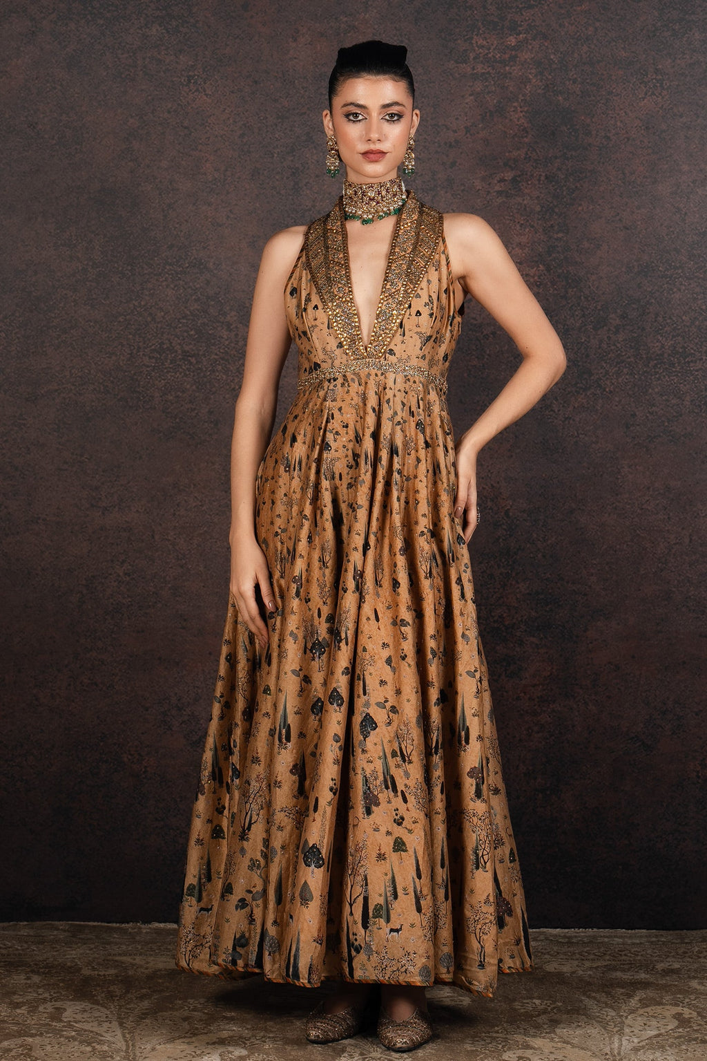 Earthy Mustard Anarkali Set | MURAQQA