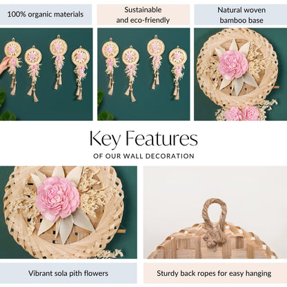 All Natural Pink Sola Rose Wall Decor Set Of 4