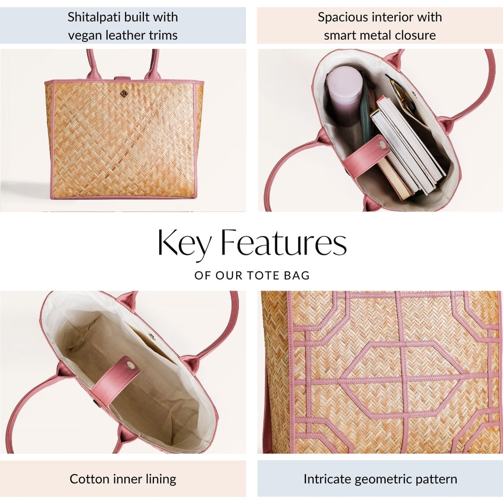 Ecofriendly Handwoven Natural BreezeBag Blush Pink Tote