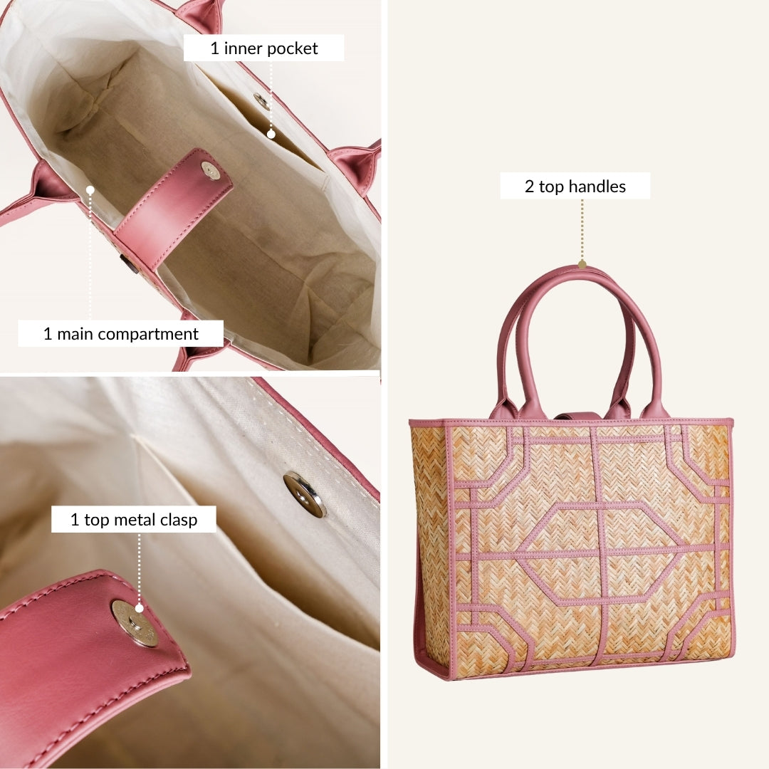 Ecofriendly Handwoven Natural BreezeBag Blush Pink Tote