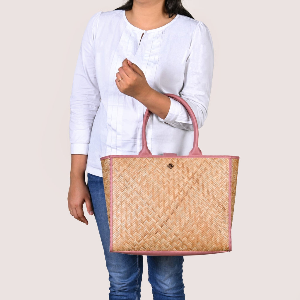 Ecofriendly Handwoven Natural BreezeBag Blush Pink Tote