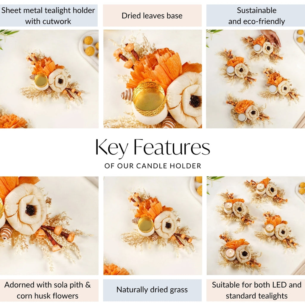 Ecofriendly Tealight Candle Holder Orange Set Of 4