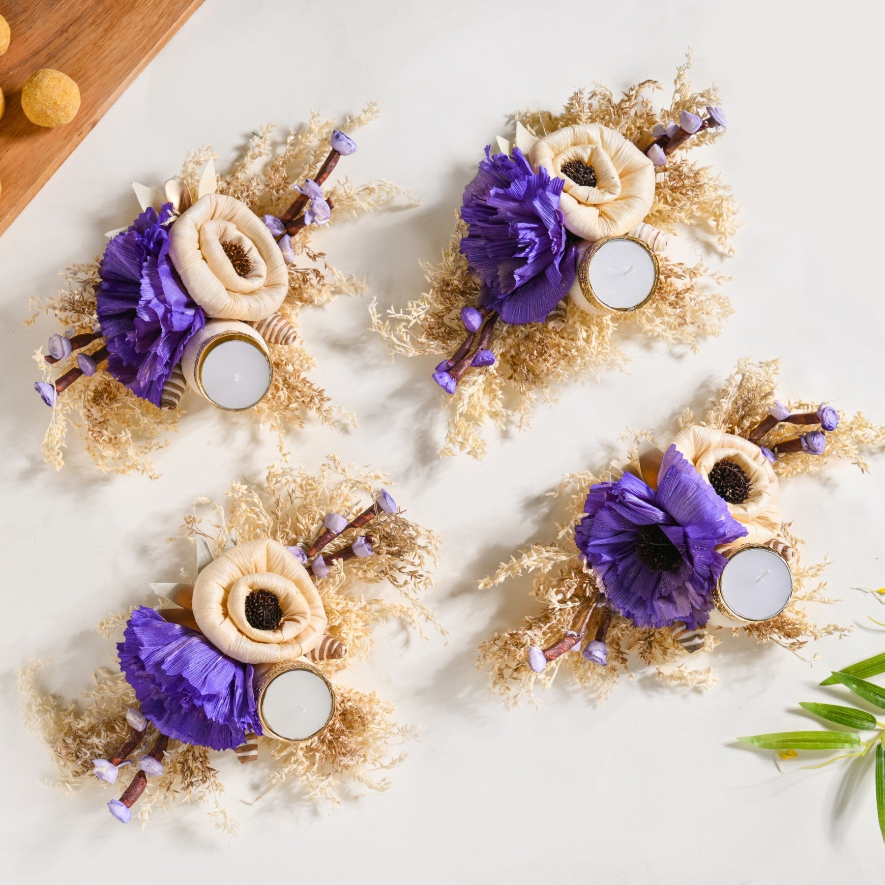 Ecofriendly Tealight Candle Holder Purple Set Of 4