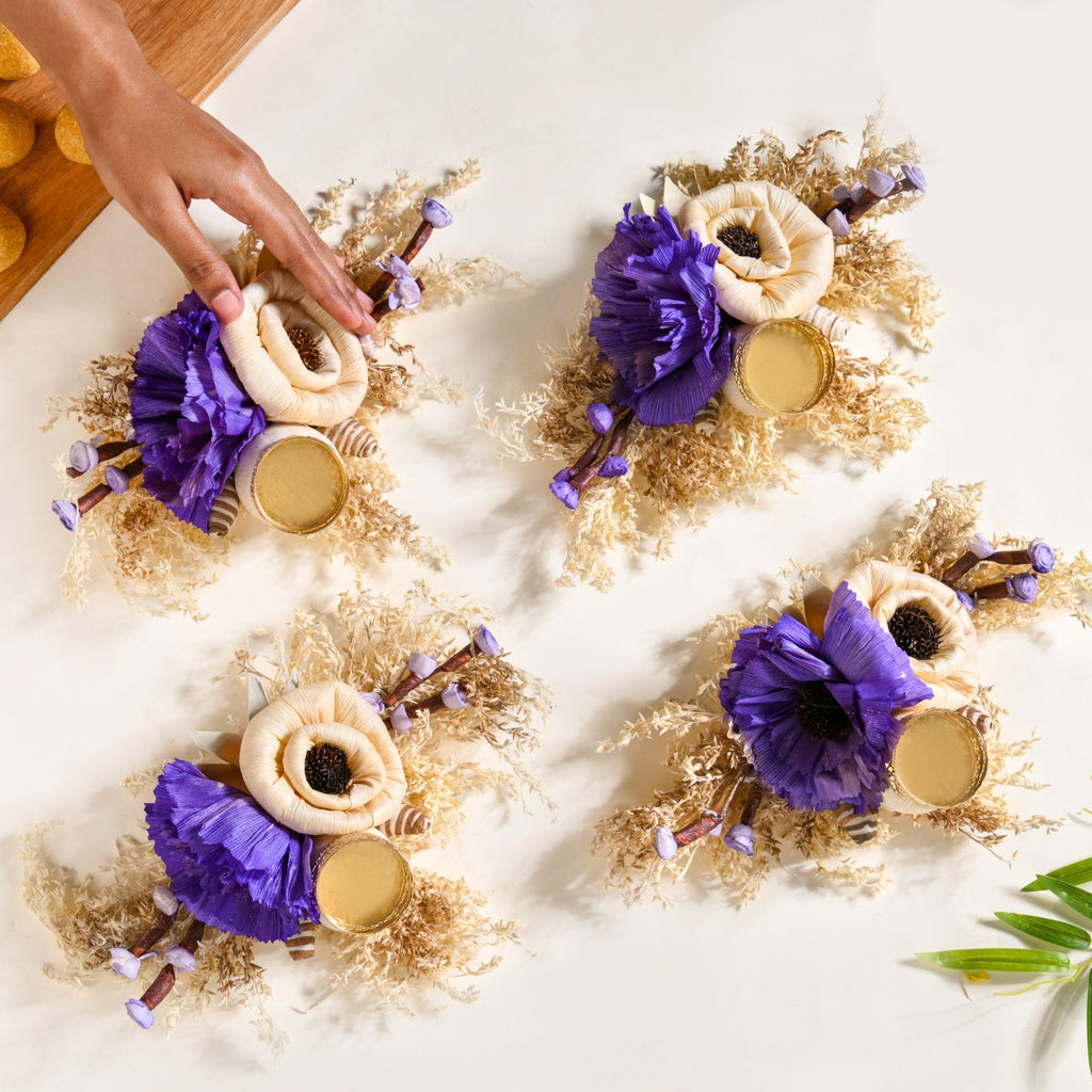 Ecofriendly Tealight Candle Holder Purple Set Of 4