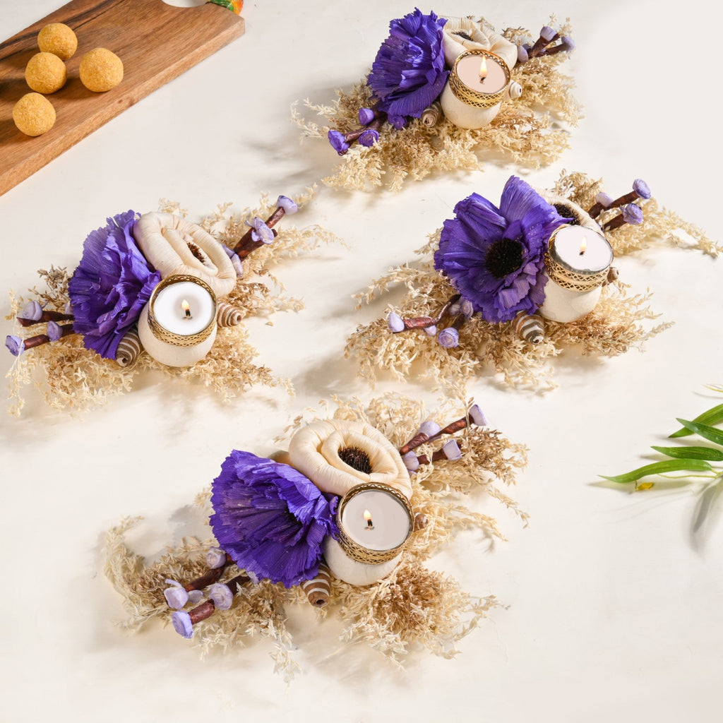 Ecofriendly Tealight Candle Holder Purple Set Of 4