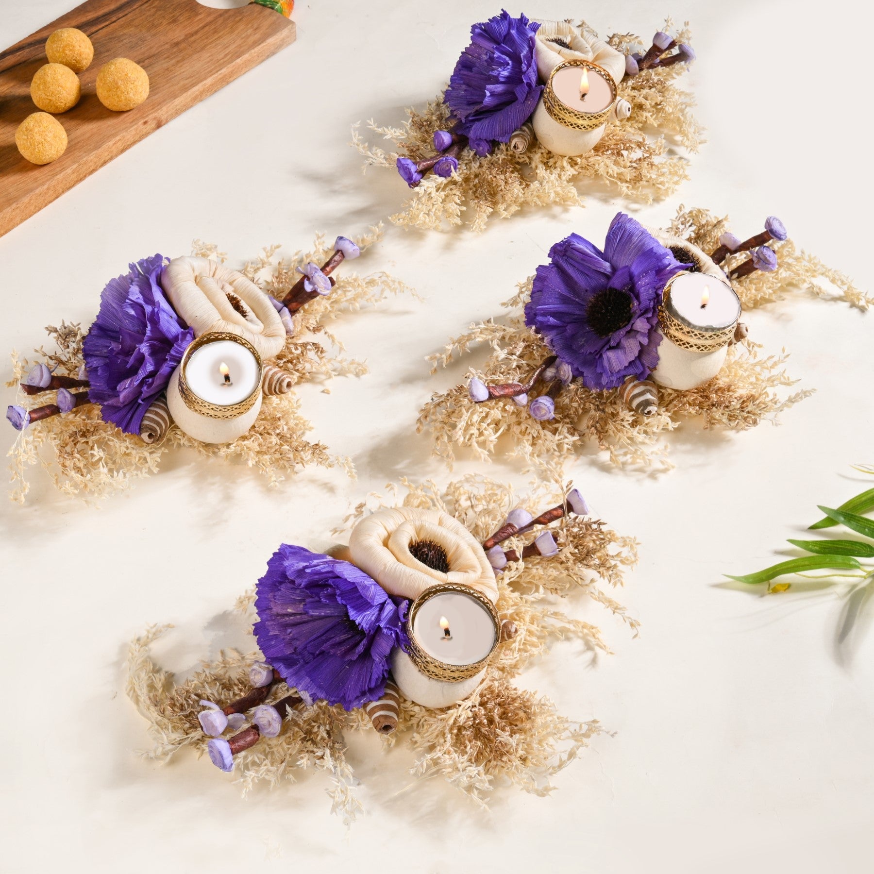 Ecofriendly Tealight Candle Holder Purple Set Of 4