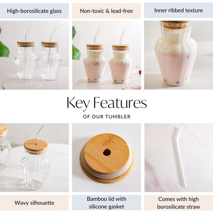 Milkshake Glass Tumbler With Lid And Straw Set Of 2 450ml