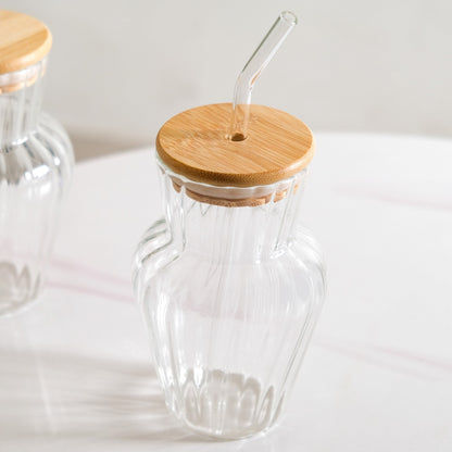 Milkshake Glass Tumbler With Lid And Straw Set Of 2 450ml