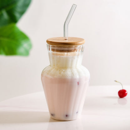 Milkshake Glass Tumbler With Lid And Straw Set Of 2 450ml