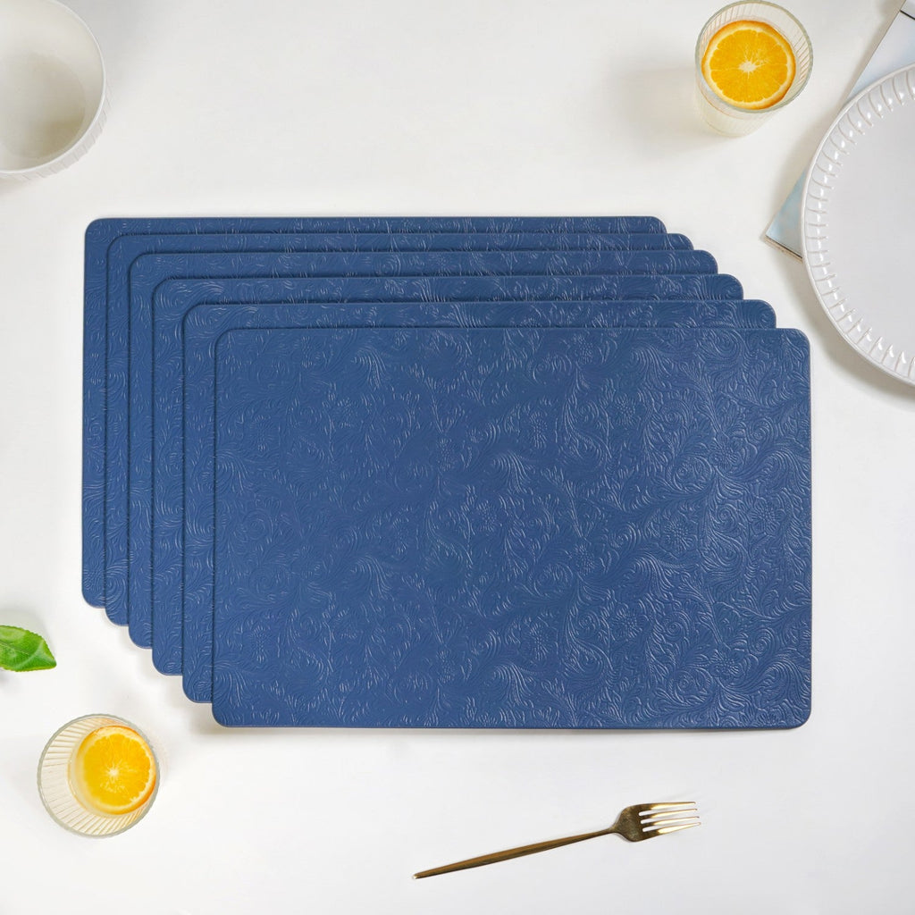 Electric Blue Embossed Table Mat Set Of 6