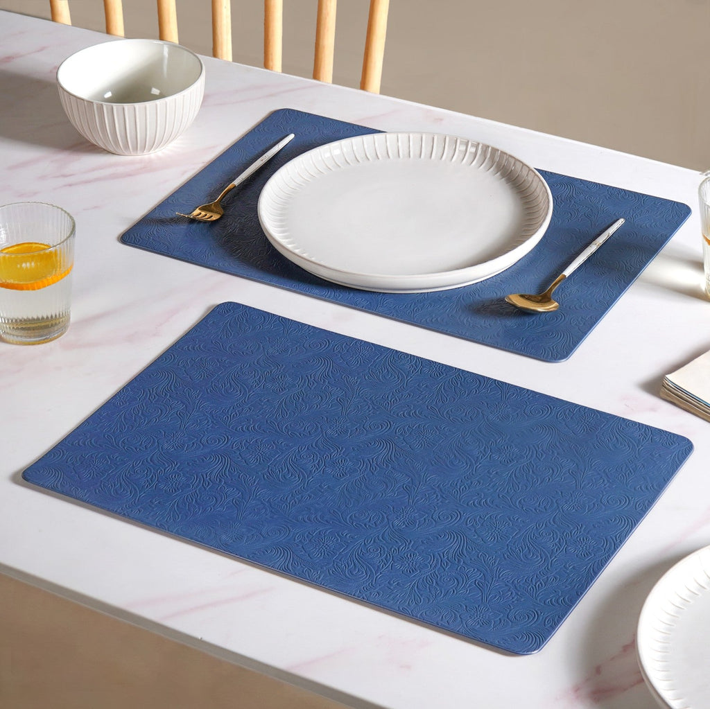 Electric Blue Embossed Table Mat Set Of 6