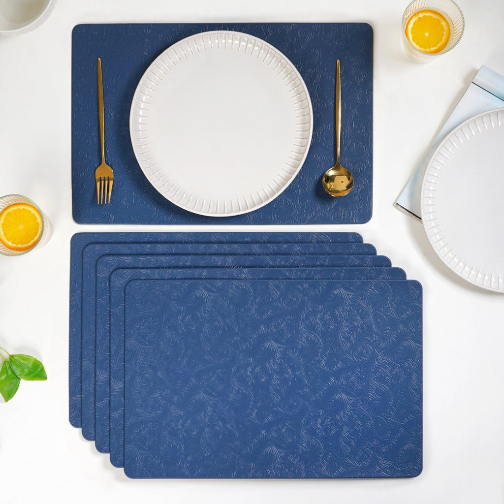 Electric Blue Embossed Table Mat Set Of 6