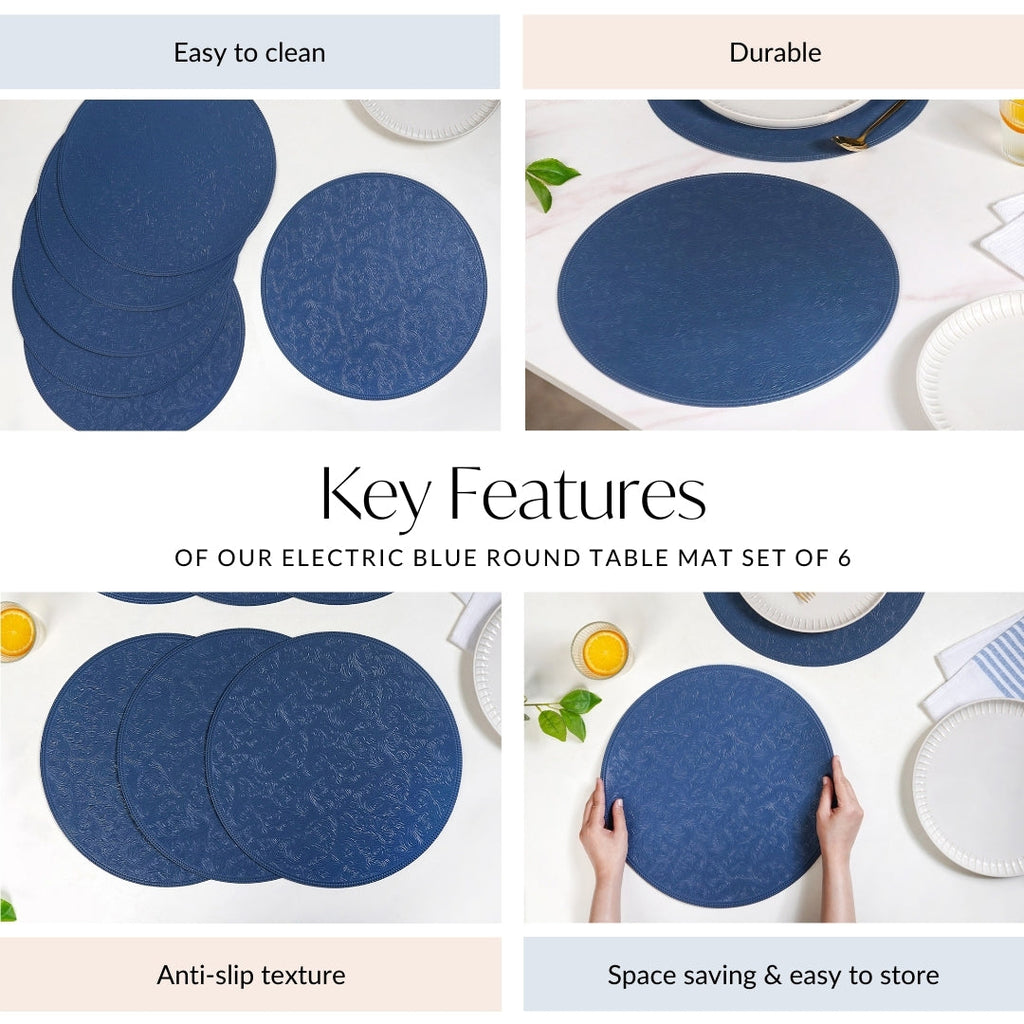 Electric Blue Round Table Mat Set Of 6