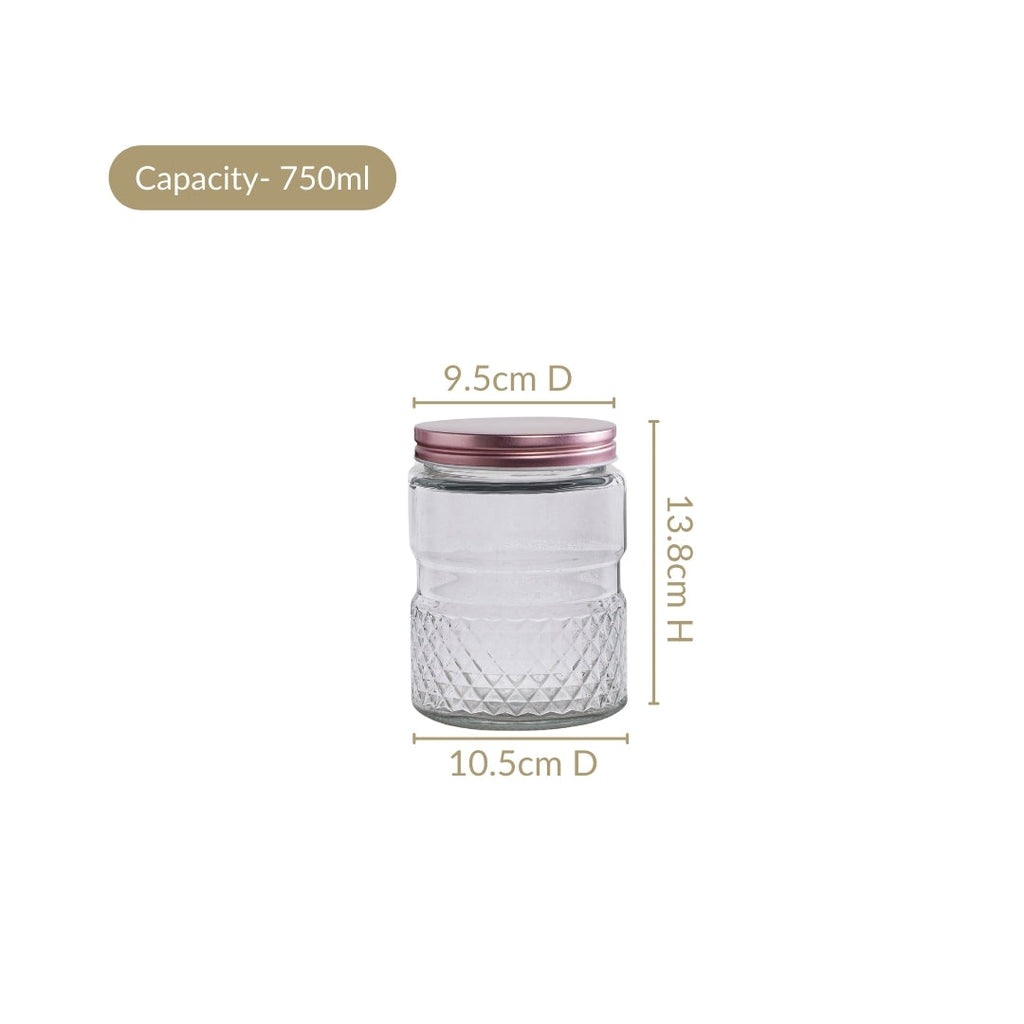 Embossed Glass Jar With Airtight Lid Set Of 4 750ml