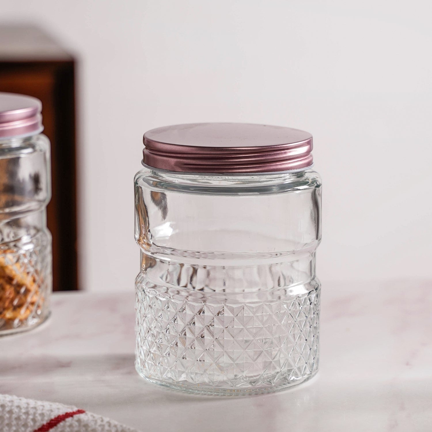 Embossed Glass Jar With Airtight Lid Set Of 4 750ml