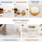 Embossed Glass Jar With Bamboo Lid Set Of 2 1200ml