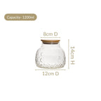 Embossed Glass Jar With Bamboo Lid Set Of 2 1200ml