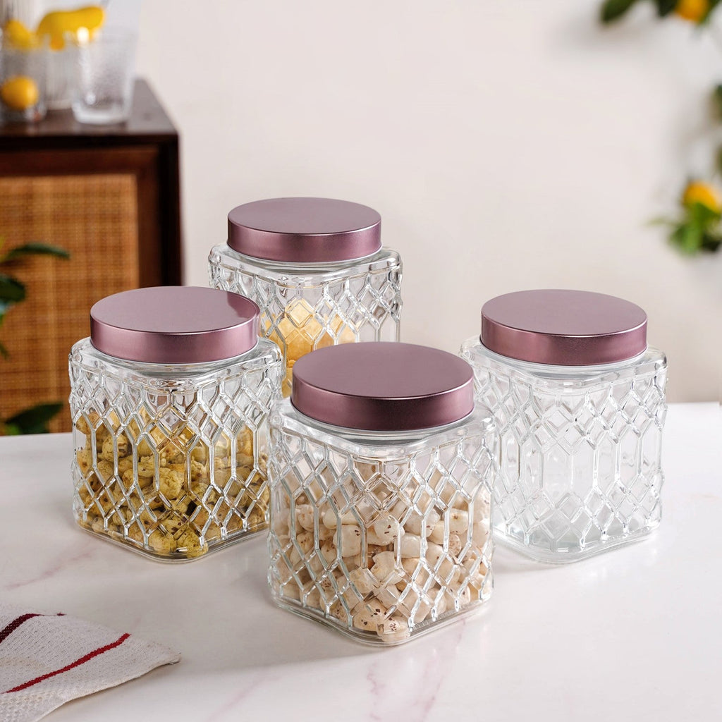 Embossed Kitchen Storage Container With Lids Set Of 4 1300ml