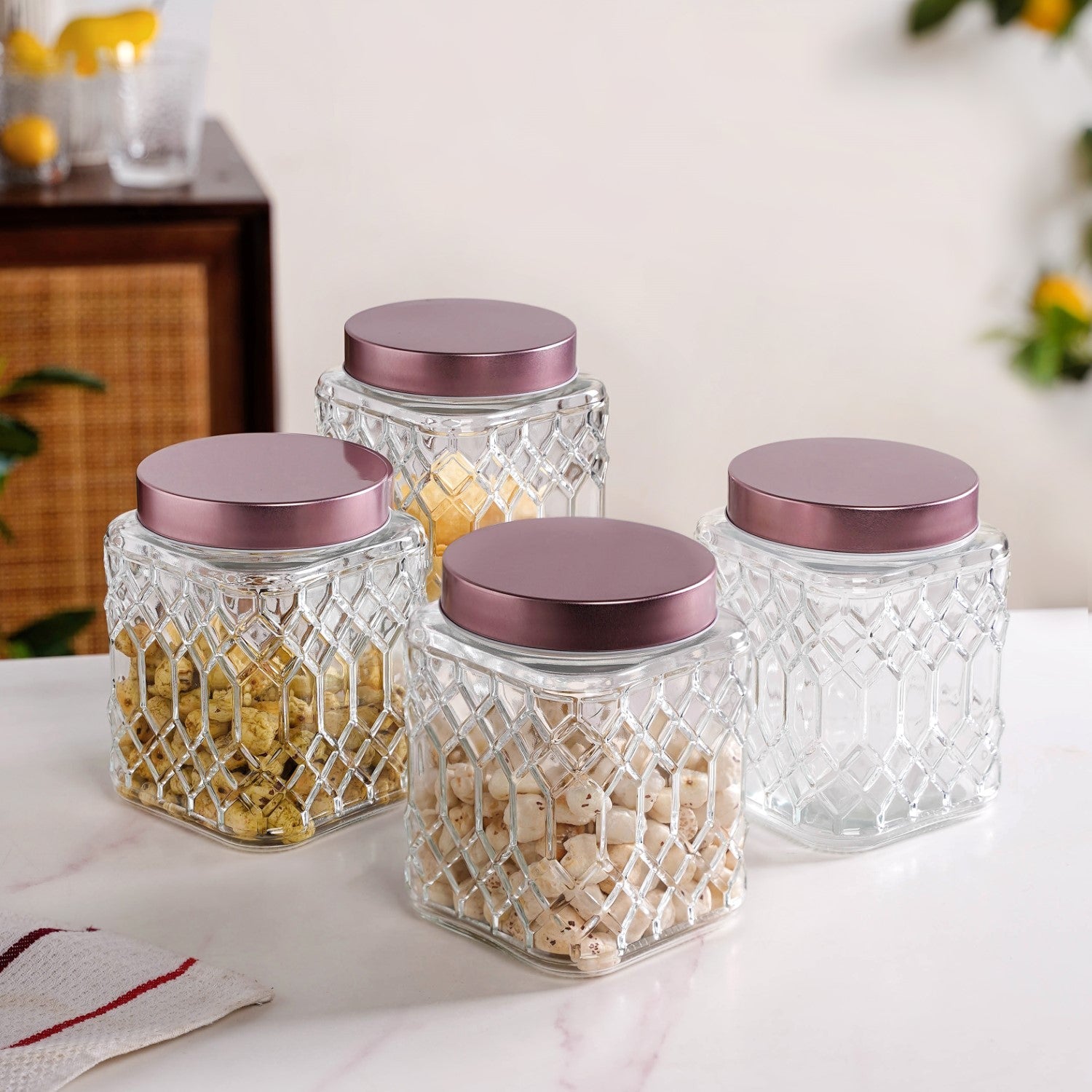 Embossed Kitchen Storage Container With Lids Set Of 4 1300ml