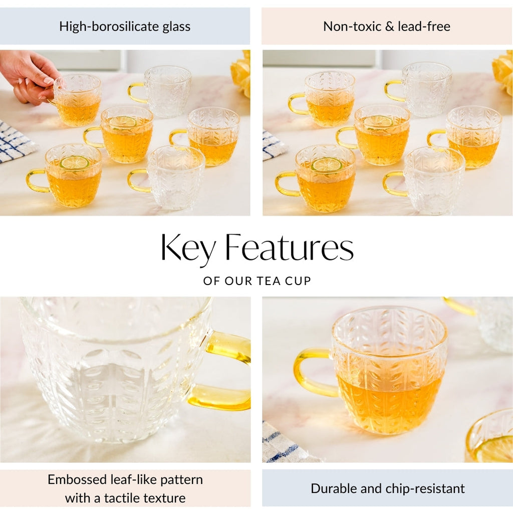 Embossed Leaf Tea Cup Set Of 6 110ml
