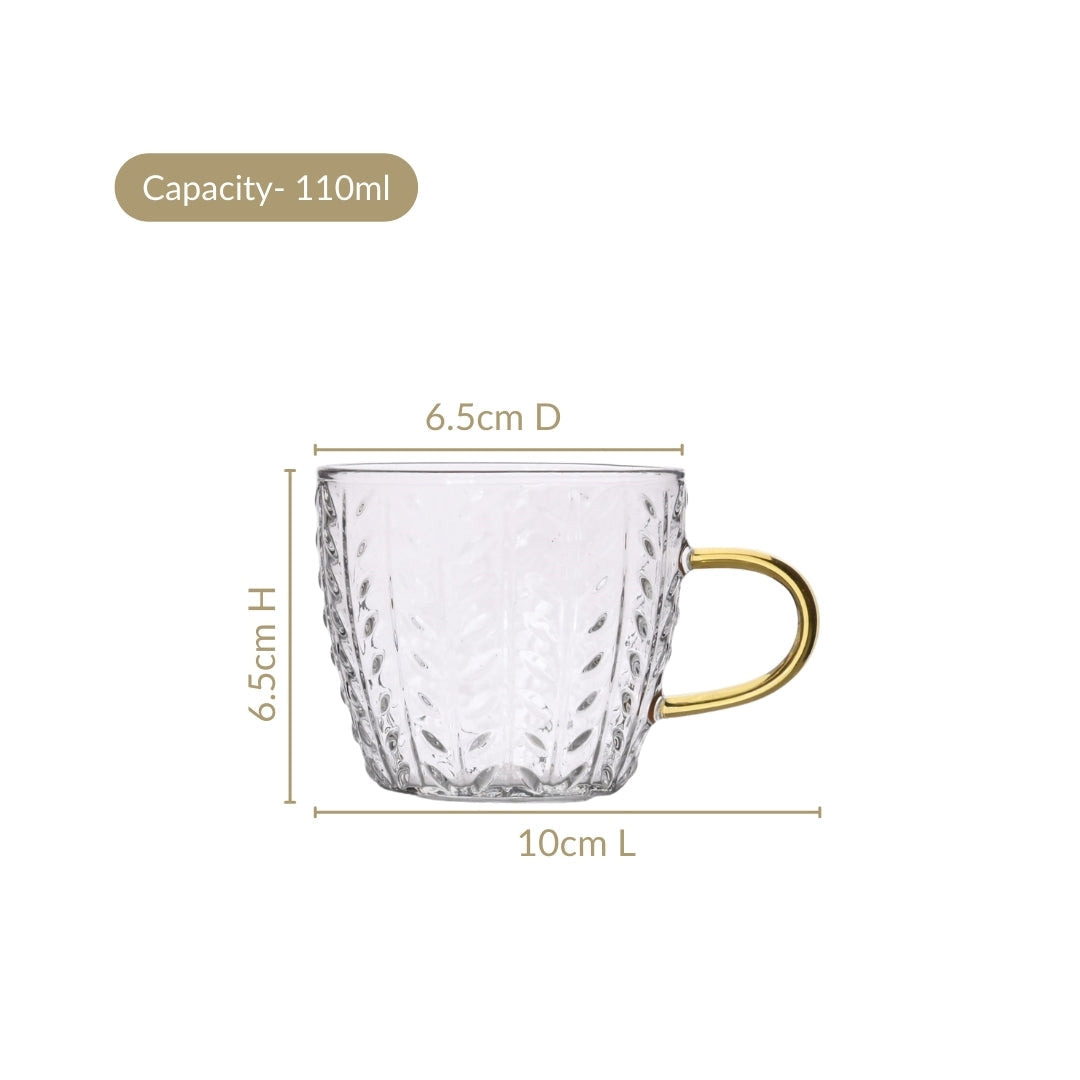 Embossed Leaf Tea Cup Set Of 6 110ml