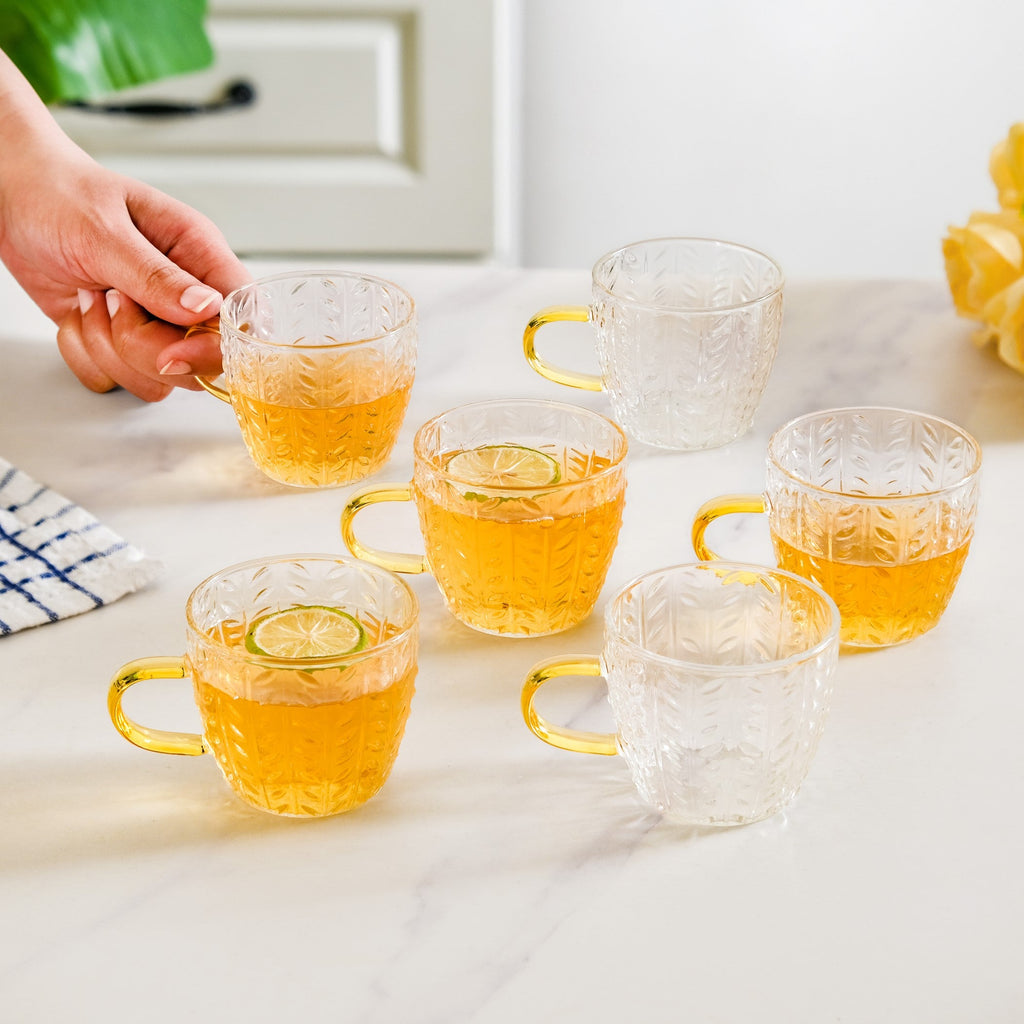 Embossed Leaf Tea Cup Set Of 6 110ml