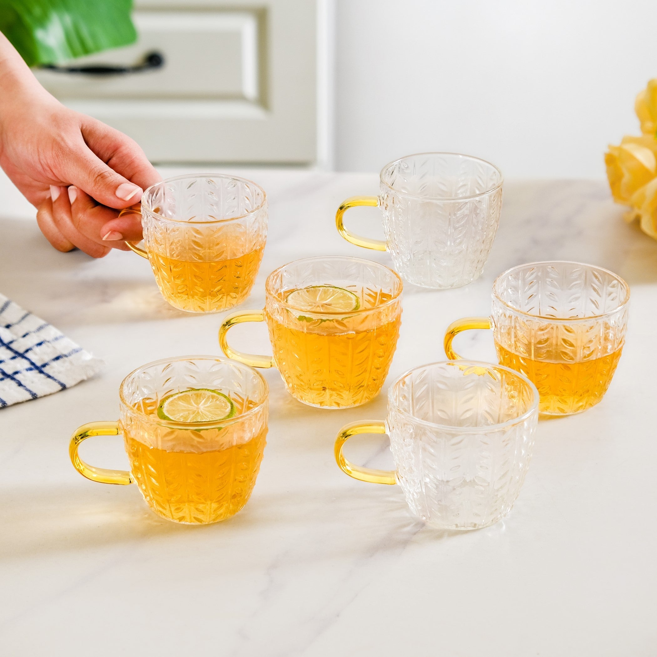 Embossed Leaf Tea Cup Set Of 6 110ml