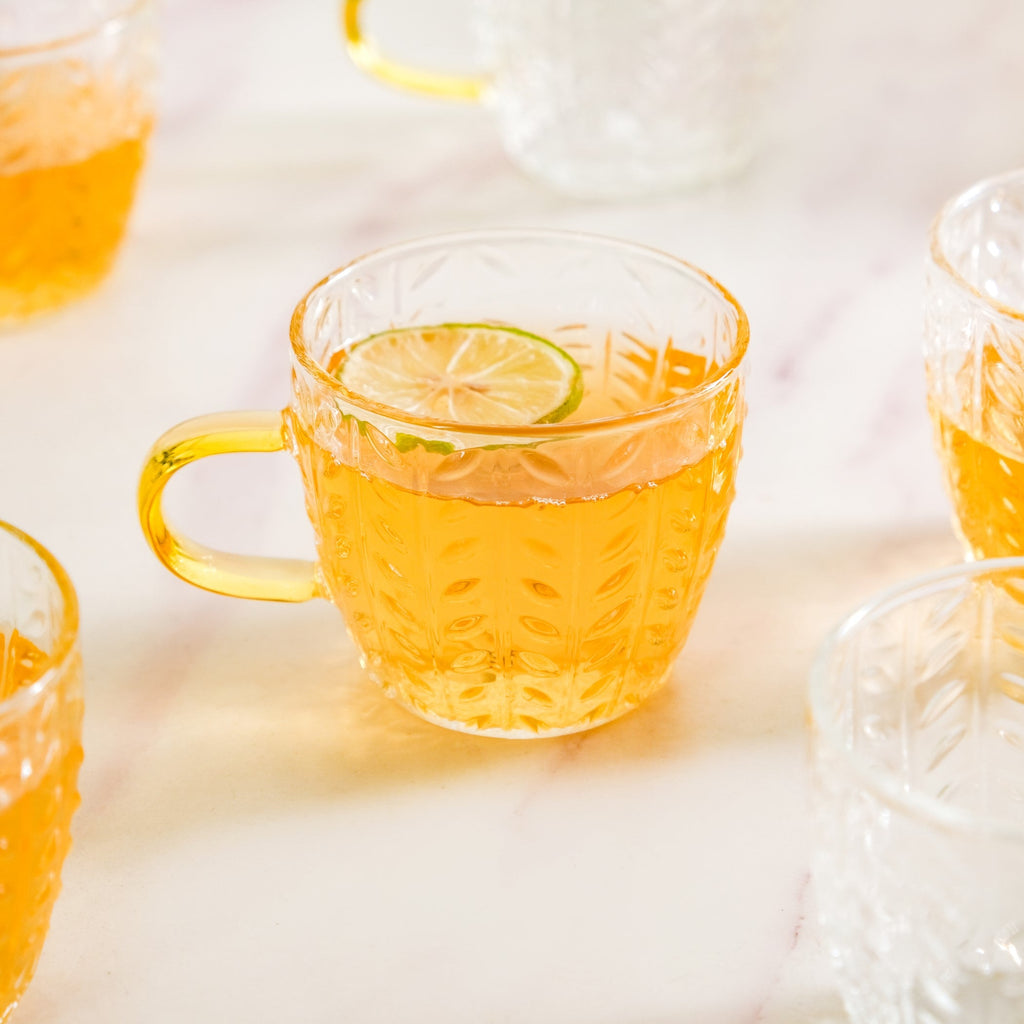 Embossed Leaf Tea Cup Set Of 6 110ml