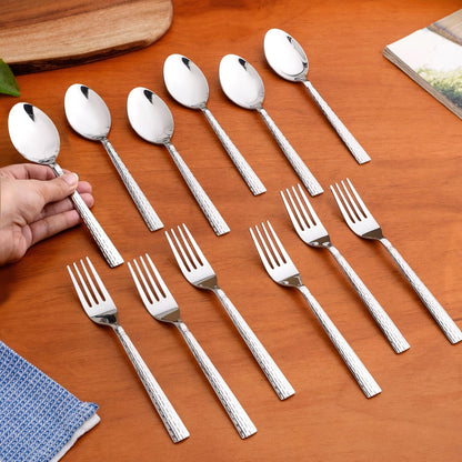 Embossed Stainless Steel Spoon And Fork Set Of 12